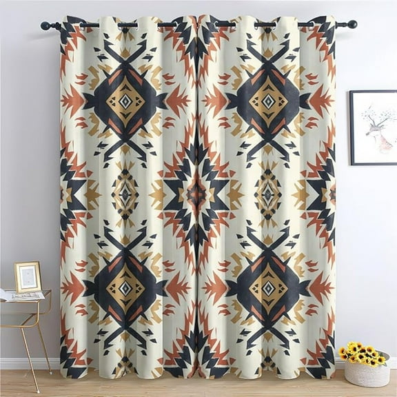 Aztec Tribal Blackout Curtains For Bedroom Decor, Boho Southwestern Curtains Grommet Curtains, Ethnic Drapes Thermal Insulated For Living Room 26"W x 45"L (Pack of 2)