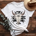 thumbnail image 1 of Aztec Tribal Bull Skull T-Shirt, Western Boho Tee, 1 of 6