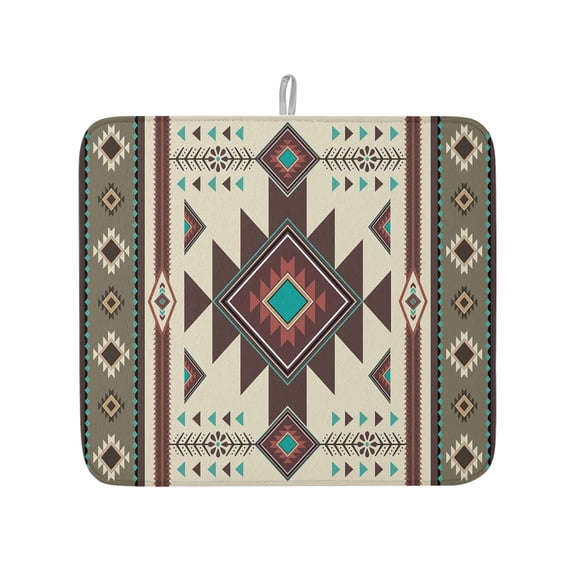 Aztec Tribal Ethnic Style Dish Drying Mats for Kitchen Counter,Absorbent Microfiber Dish Drainer Rack Mat Retro Brown Geometric Drying Pad for Sinks,Utensils,Countertops,16x18in