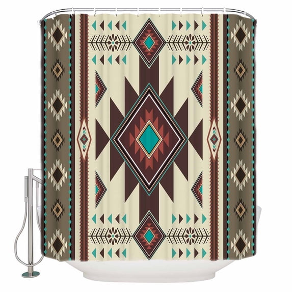 Aztec Tribal Ethnic Style Shower Curtain for Bathroom, Retro Brown Geometric Waterproof Shower Curtains Washable Quick Dry with Hooks Bathtub Curtains 36x72 IN