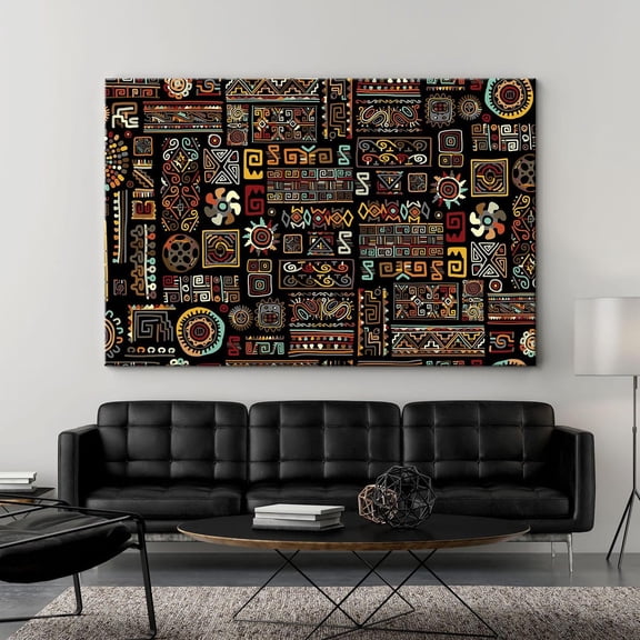 Aztec Tribal Pattern Boho Geometric Wall Art Poster, Stretched Canvas 12x16in