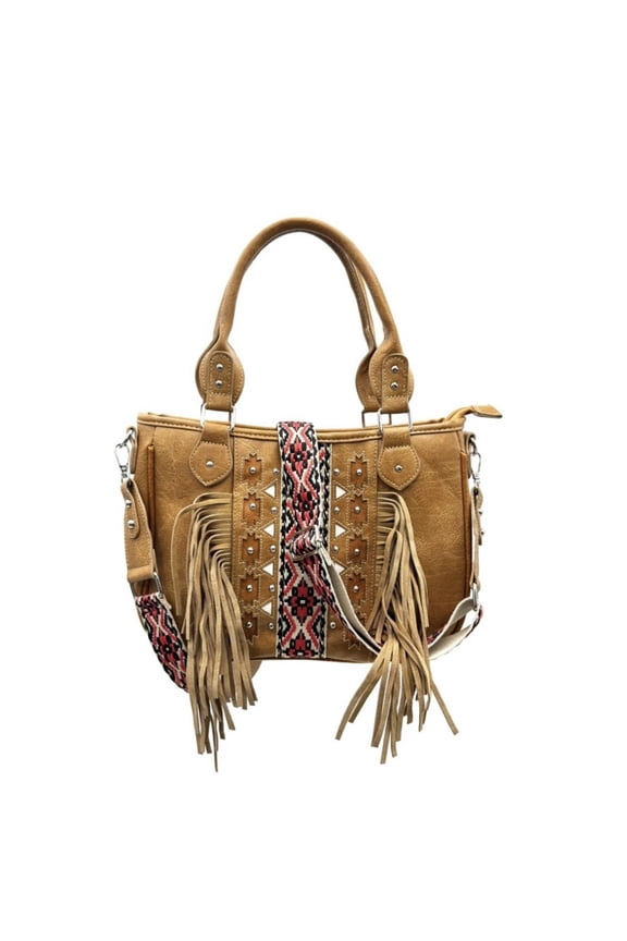 Aztec Tribal Print Fringe Western Handbag Purse