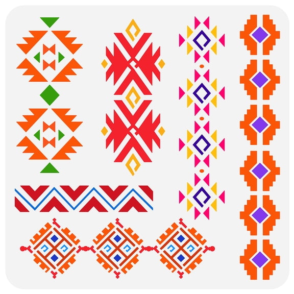 Aztec Tribal Stencil 11.8x11.8 inch Southwest Borders Drawing Painting Stencils Plastic 6 Styles Boho Borders Pattern Stencil Reusable Stencils
