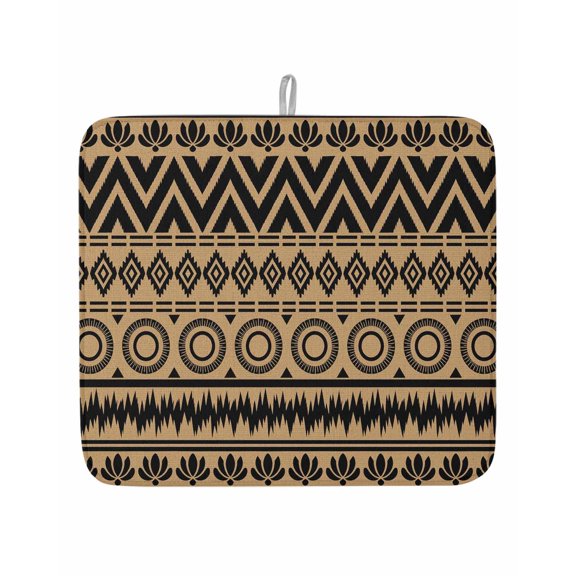 Aztec Tribal Stripe Dish Drying Mat 16x18 inch Ethnic Chevrons Zigzags Diamonds Brown Super Absorbent Microfiber Dish Drying Pad for Kitchen Countertops Sink Dish Drainer Racks Coffee Bar Mats 1 Pack
