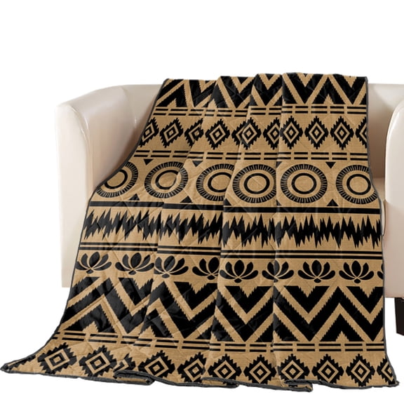 Aztec Tribal Stripe Quilted Comforters Cooling Blanket Full Size, Ethnic Chevrons Zigzags Diamonds Brown Cold Comfort for Hot Sleepers Lightweight Air Conditioning Quilt Blanket for Bed