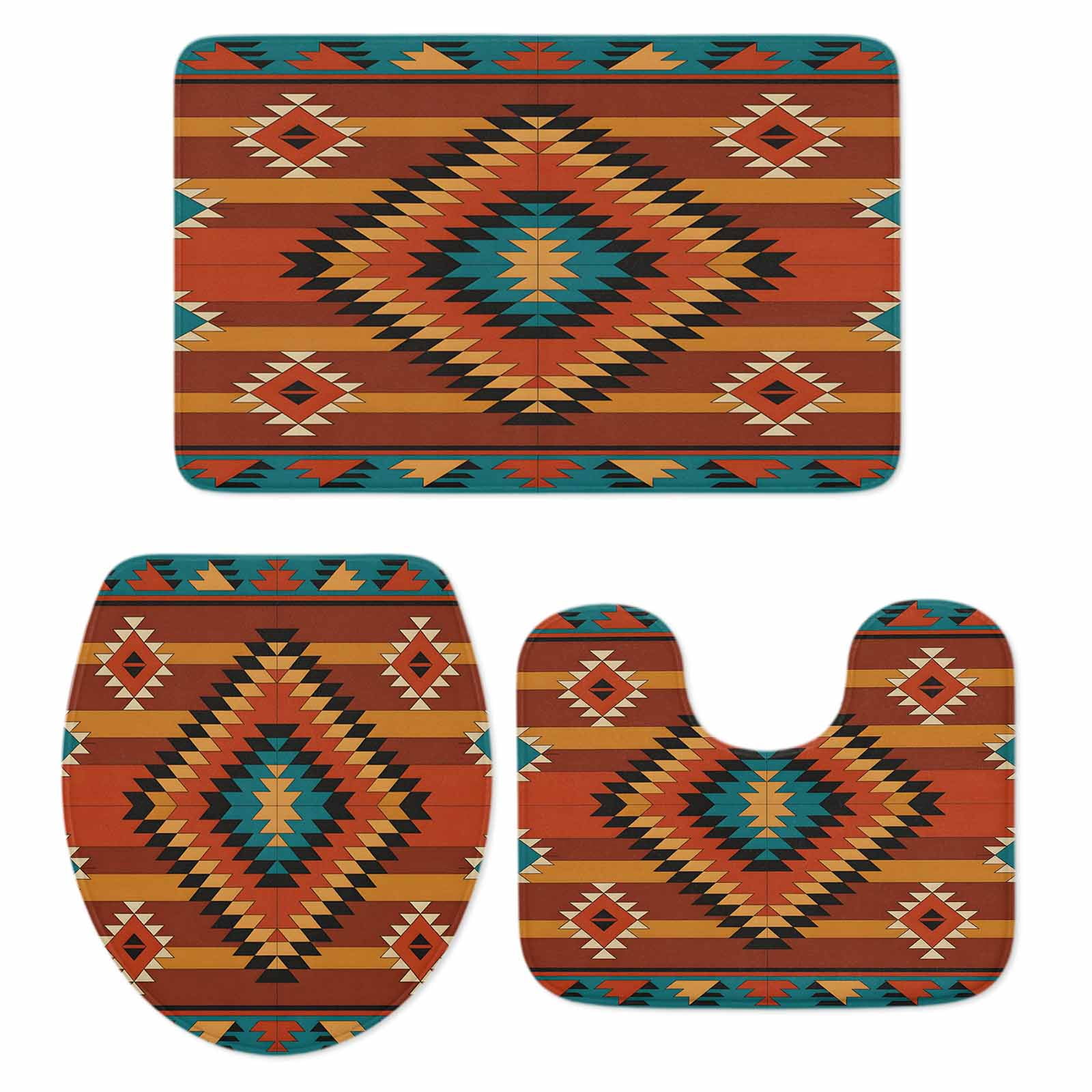 Aztec Tribe Bathroom Rugs Set Rhombus Triangle Geometric Pattern Non ...