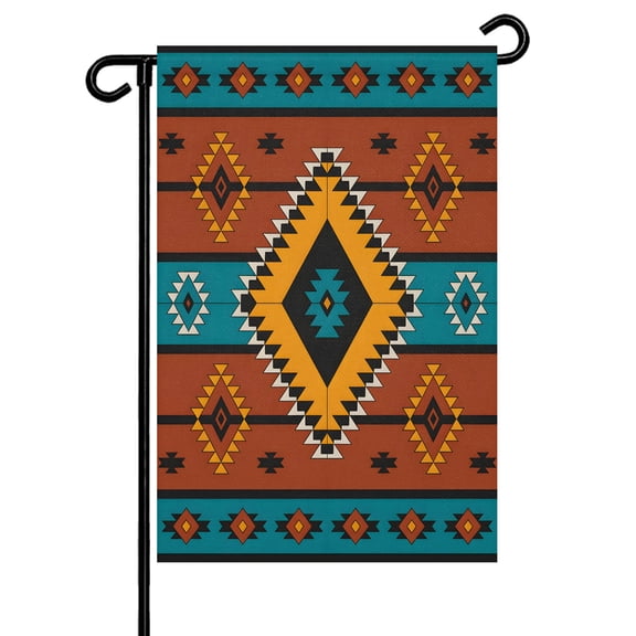 Aztec Tribe Garden Flag 12x18 Inch Orange Yellow Rhombus Geometric Pattern Double Sided Small Decorative Garden Flags for Outside, Outdoor Yard Porch Lawn Decoration