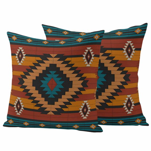 Aztec Tribe Outdoor Pillow Covers 24"x24" Set of 2, Rhombus Geometric Pattern Striped Background Waterproof Throw Pillow Covers for Patio Furniture, Decorative Cushion Covers for Porch