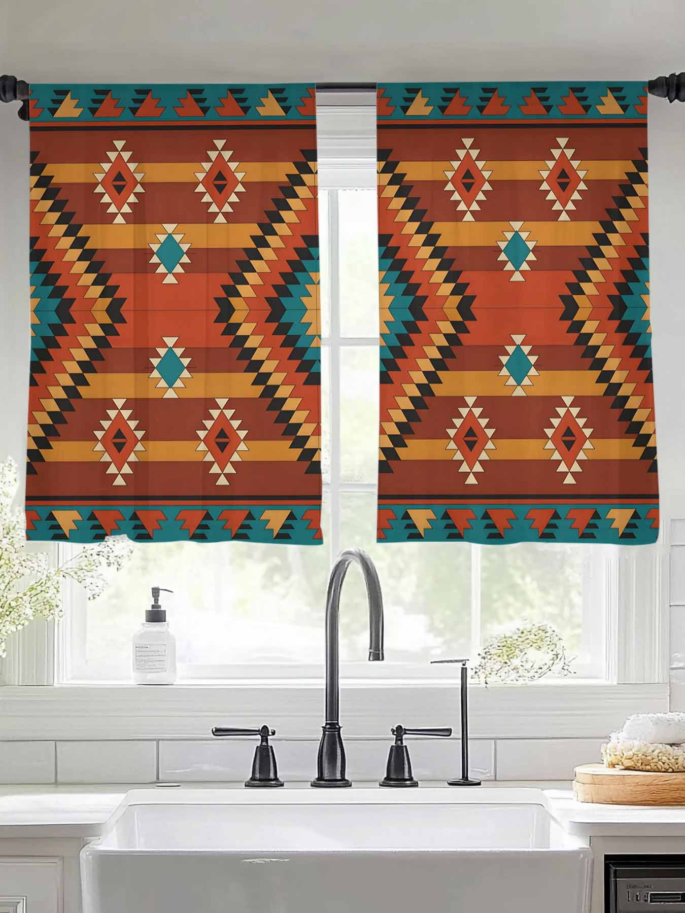 Aztec Tribe Sheer Curtains 54 Inches Long 2 Panels Rhombus Triangle ...