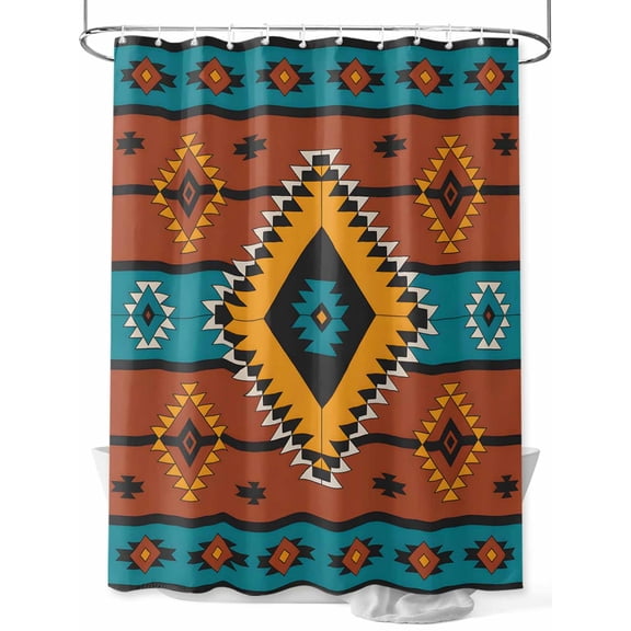 Aztec Tribe Shower Curtain Set ，Waterproof Fabric Shower Curtains Orange Yellow Rhombus Geometric Pattern Shower Curtains for Bathroom,Bathroom Decor 72"x72"