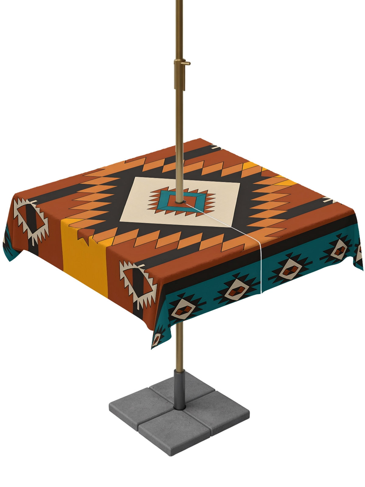 Aztec Tribe Square Outdoor Tablecloth with Umbrella Hole Brown Orange ...