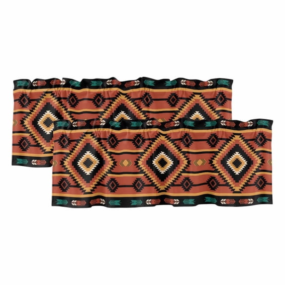 Aztec Tribe Window Valance, Brown Green Abstract Vintage Geometric ...