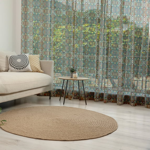 Aztec Tulle Curtains with Rod Pocket, Ornament with Triangle Motifs Boho Design Folkloric and Tribal, Sheer Drape for Wedding Party 2 Panels, 7 Sizes, Multicolor, by Ambesonne