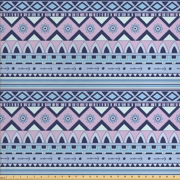 Ambesonne Aztec Fabric by the Yard Upholstery, Colorful Abstract Geometric, 5 Yards, Multicolor