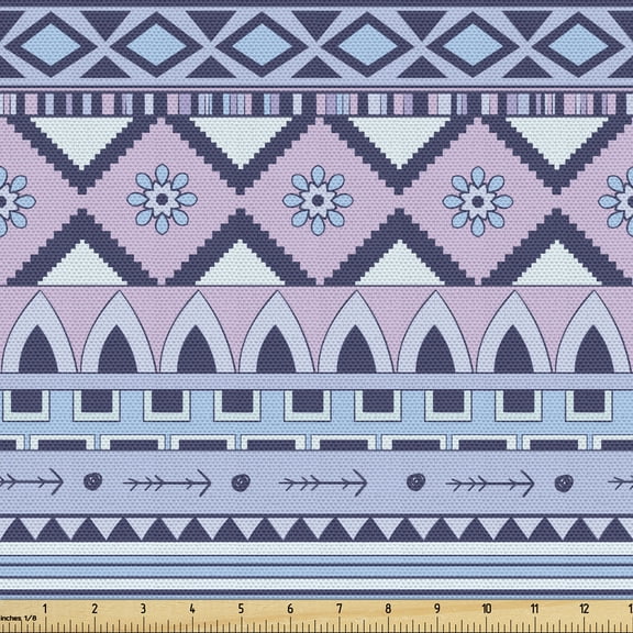 Ambesonne Aztec Fabric by the Yard Upholstery, Colorful Abstract Geometric, 1 Yard, Multicolor