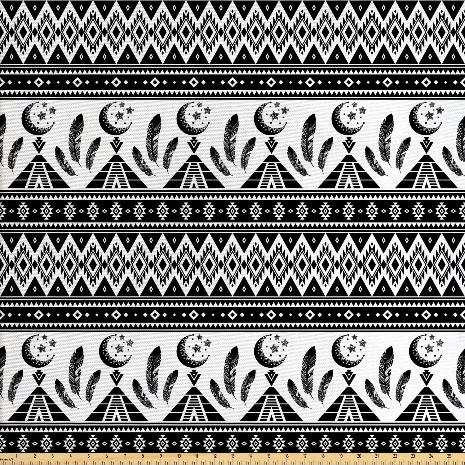 Ambesonne Aztec Fabric by the Yard Upholstery, Trippy Moon Feather ...
