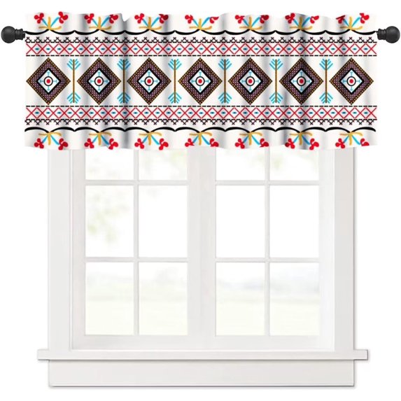 Aztec Valances Curtain Boho Tribal Navajo Ethnic Abstract Geometric Print Rod Pocket Window Curtains for Living Room, Bedroom, Kitchen, Bathroom,1 Panel, 54" W x 18" L