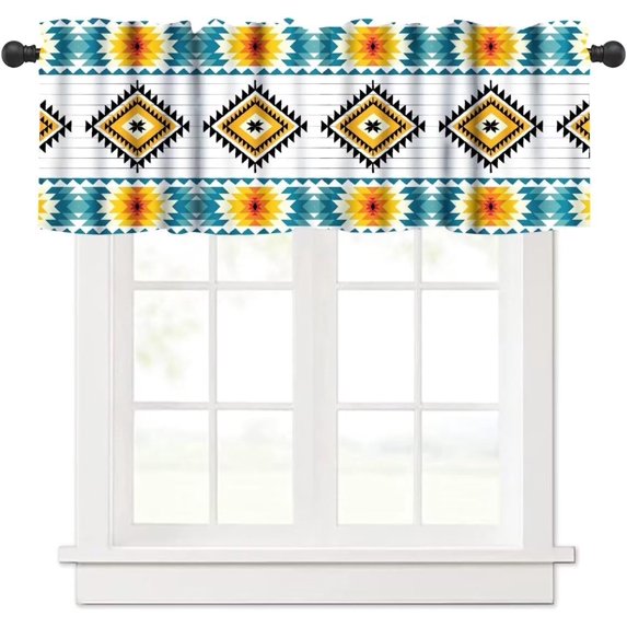 Aztec Valances Curtains Southwest Tribal Navajo Ethnic Abstract Geometric Print Rod Pocket Window Curtains for Living Room, Bedroom, Kitchen, Bathroom,1 Panel, 54" W x 18" L