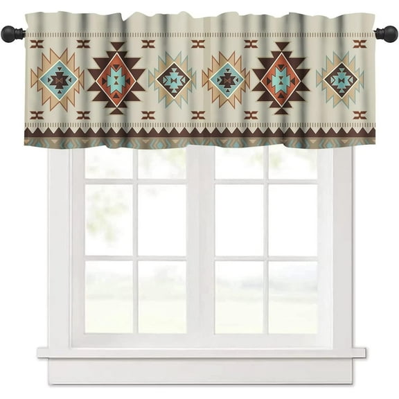 Aztec Valances Curtains, Southwestern Native Tribal Kitchen Windows Valances Rod Pocket Wood Window Treatment Short Topper Curtains for Kitchen Bathroom Living Room 1 Panel,54x18 inch