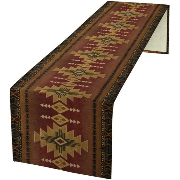 Aztec Vintage Table Runner Southwest Ethnic Style Bohemia Design Retro Geometry Triditional Garden Farmhouse Dining Table Decoration for Living Room Kitchen 13x90in