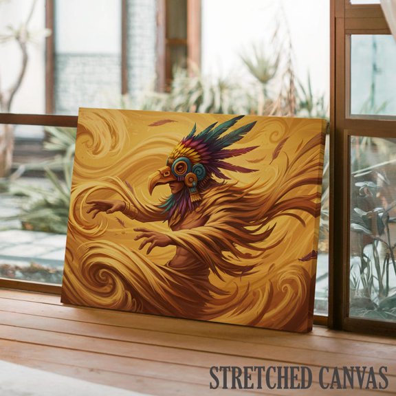 Aztec Wall Art Ehecatl God of Wind Mexican Mythology Home Wall Decor, Stretched Canvas 8x10in