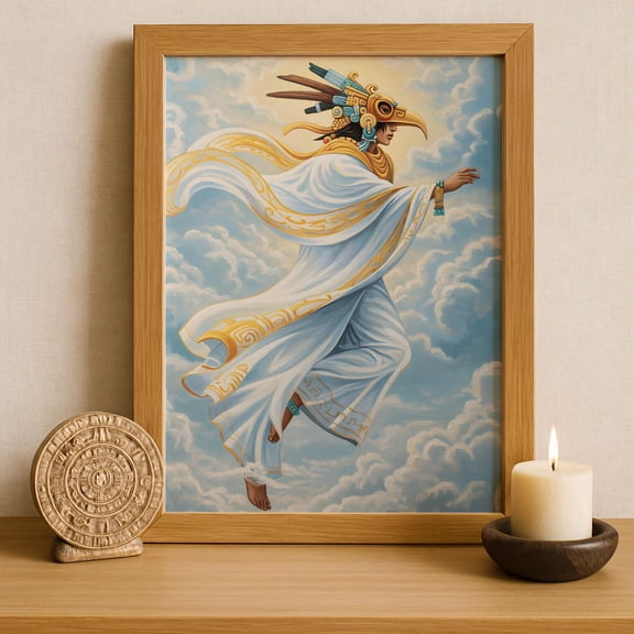 Aztec Wall Art Ehecatl God of Wind Mythology Artwork Mexican Decor, Stretched Canvas 8x10in