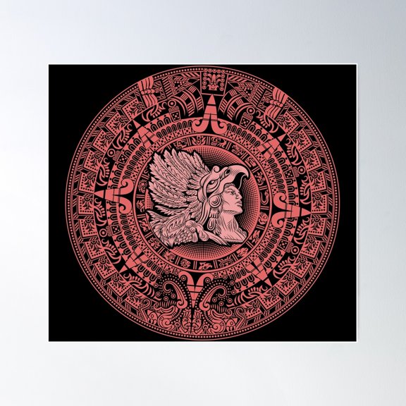 Aztec Warrior Calendar Pattern Poster Wall Art, Modern Wall Decor For Living Room Bedroom, 24x36 UNFRAMED