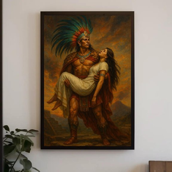Aztec Warrior Carrying Woman Wall Art Print, Indigenous Mexican Legend Decor