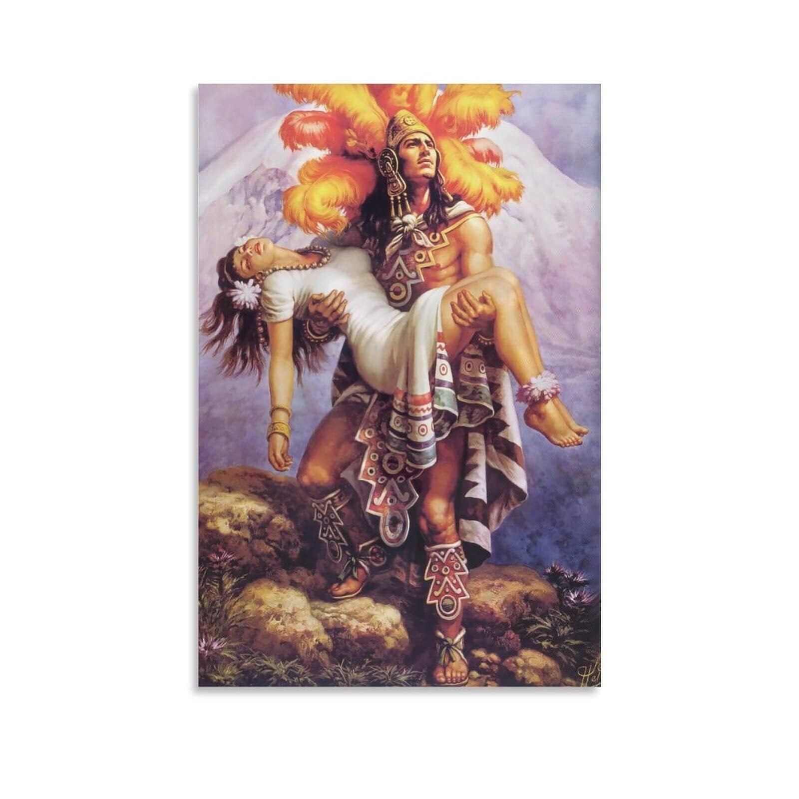 Aztec Warrior and Princess Poster Mexican Folk Mythology Canvas Wall ...