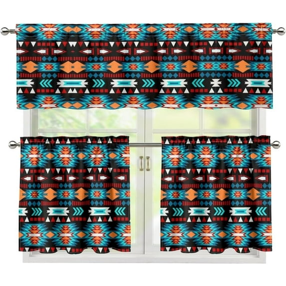 Aztec Window Kitchen Curtain Tier and Valance,3 Piece Kitchen Window Curtains Set for Living Room Bedroom