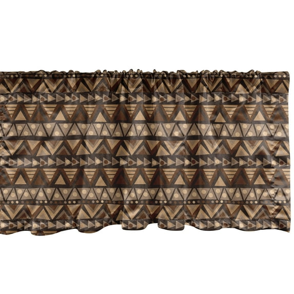 Aztec Window Valance, Doodle of Prehistoric Geometric Motifs in Earthy Tones Pattern, Curtain Valance for Kitchen Bedroom with Rod Pocket, 54" X 12", Pastel Brown Chocolate, by Ambesonne