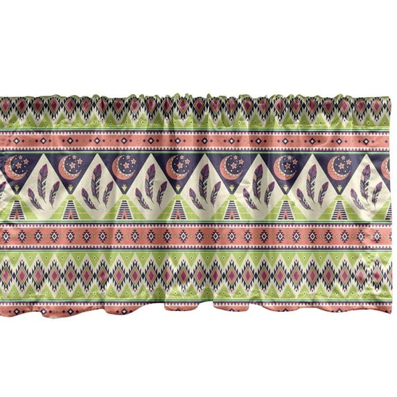 Ambesonne Aztec Valance Pack of 2, Crescent Stars and Feathers, 54"X18", Multicolor