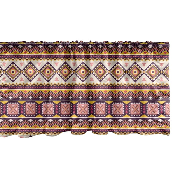 Ambesonne Aztec Valance Pack of 2, Triangles Vibrant Tone Art, 54"X18", Salmon Eggplant
