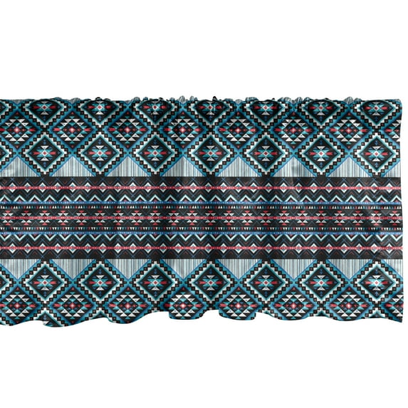 Aztec Window Valance Pack of 2, Triangles Colorful Geometric Triangles, Rod Pocket Curtain Valances for Kitchen Bedroom, 54" X 12", Sea Blue Multicolor, by Ambesonne