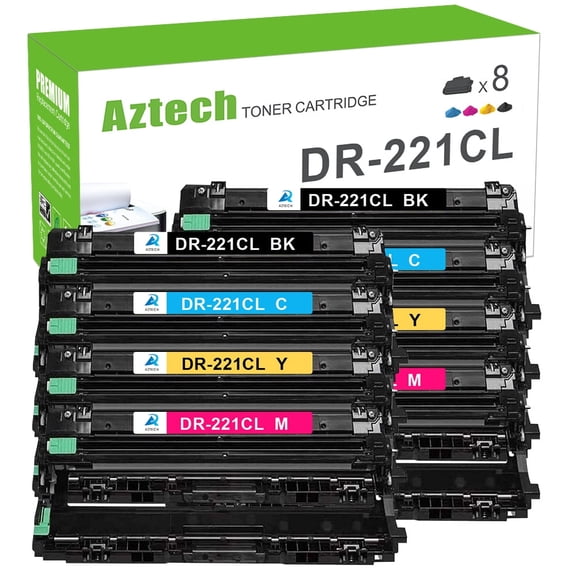 A Aztech 8-Pack Compatible Drum Unit for Brother DR-221 DR221CL HL-3140CW MFC-9130CW HL-3170CDW MFC-9330CDW MFC-9340CDW (2*Black,2*Cyan,2*Magenta,2*Yellow)