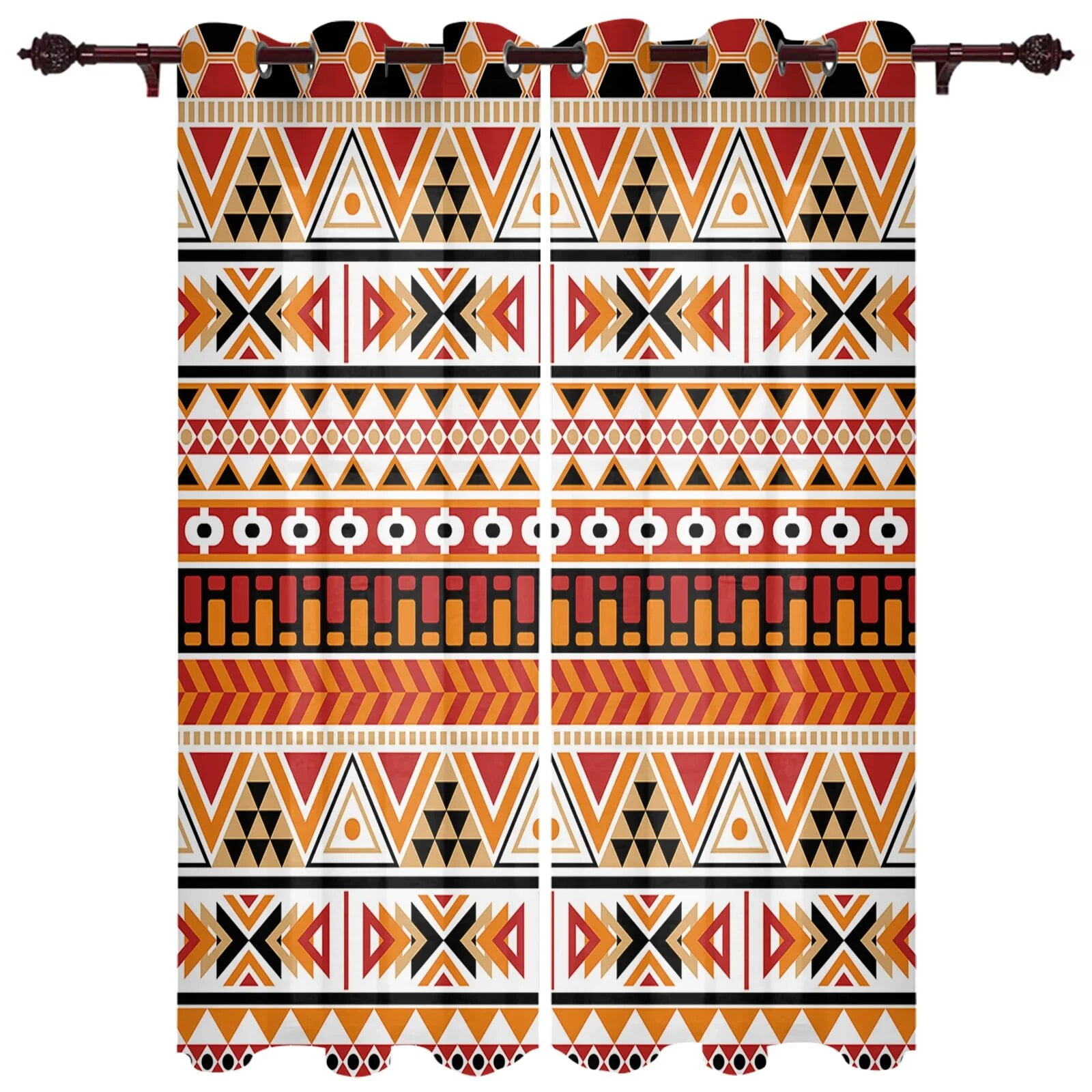 Aztecs Pattern Window Curtain Morocco Bohemian Style Grommet Top for
