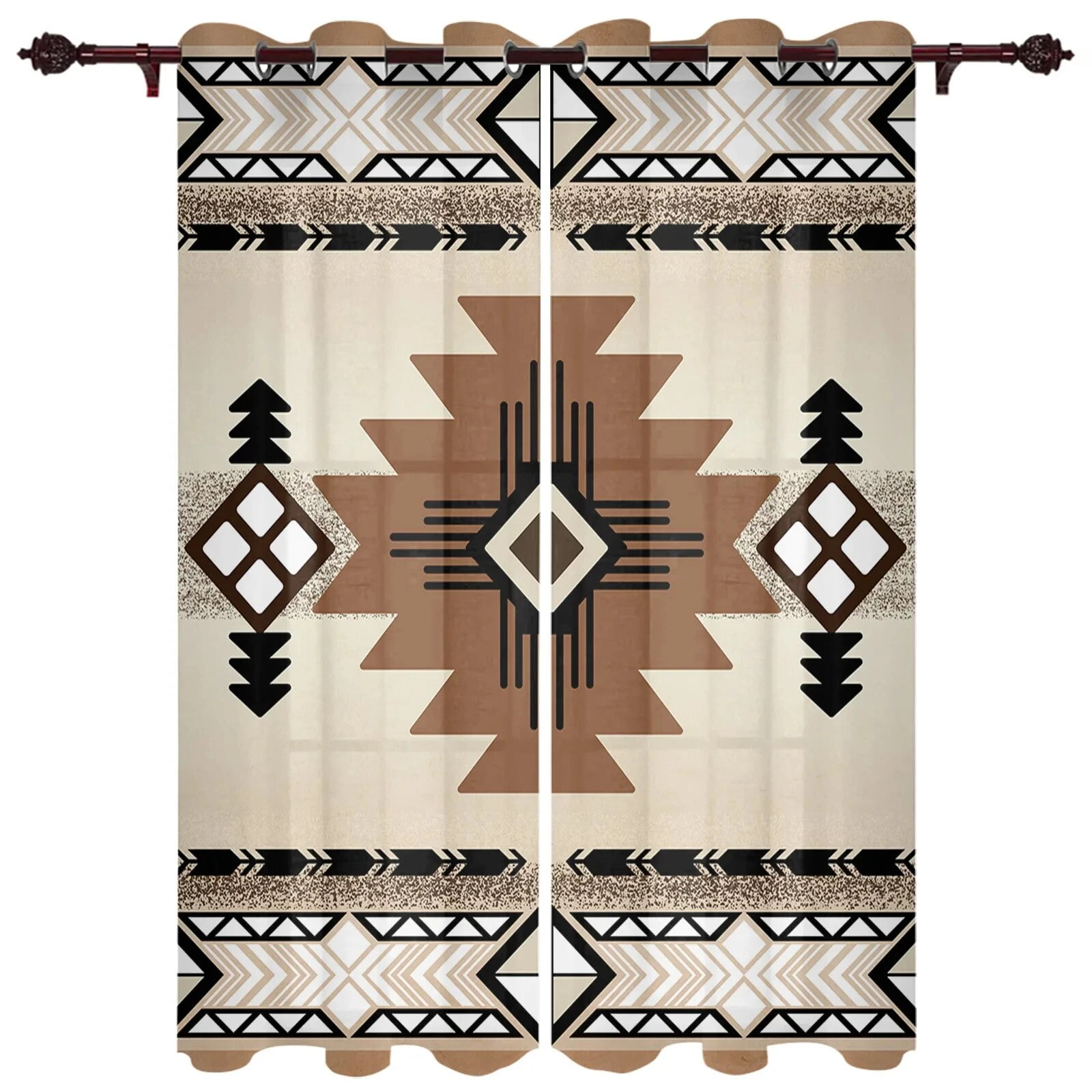 Aztecs Pattern Window Curtain Morocco Bohemian Style Grommet Top for