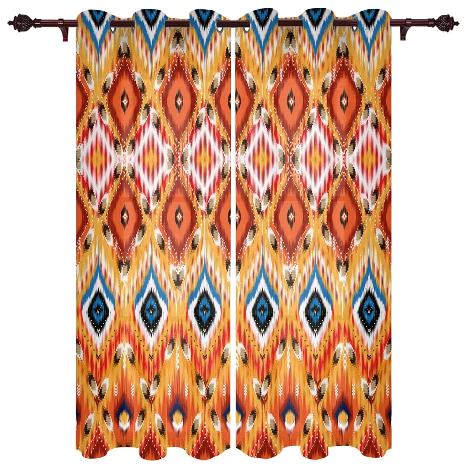 Aztecs Pattern Window Curtain Morocco Bohemian Style Grommet Top for