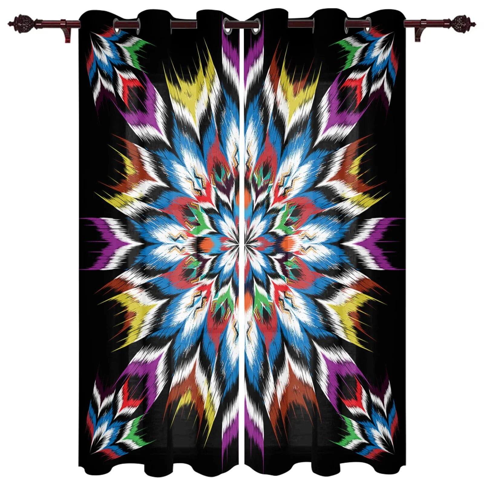 Aztecs Pattern Window Curtain Morocco Bohemian Style Grommet Top for