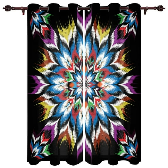 Aztecs Pattern Window Curtain Morocco Bohemian Style Grommet Top for Living Room Bedroom Home Decor Kitchen for Window Drapes