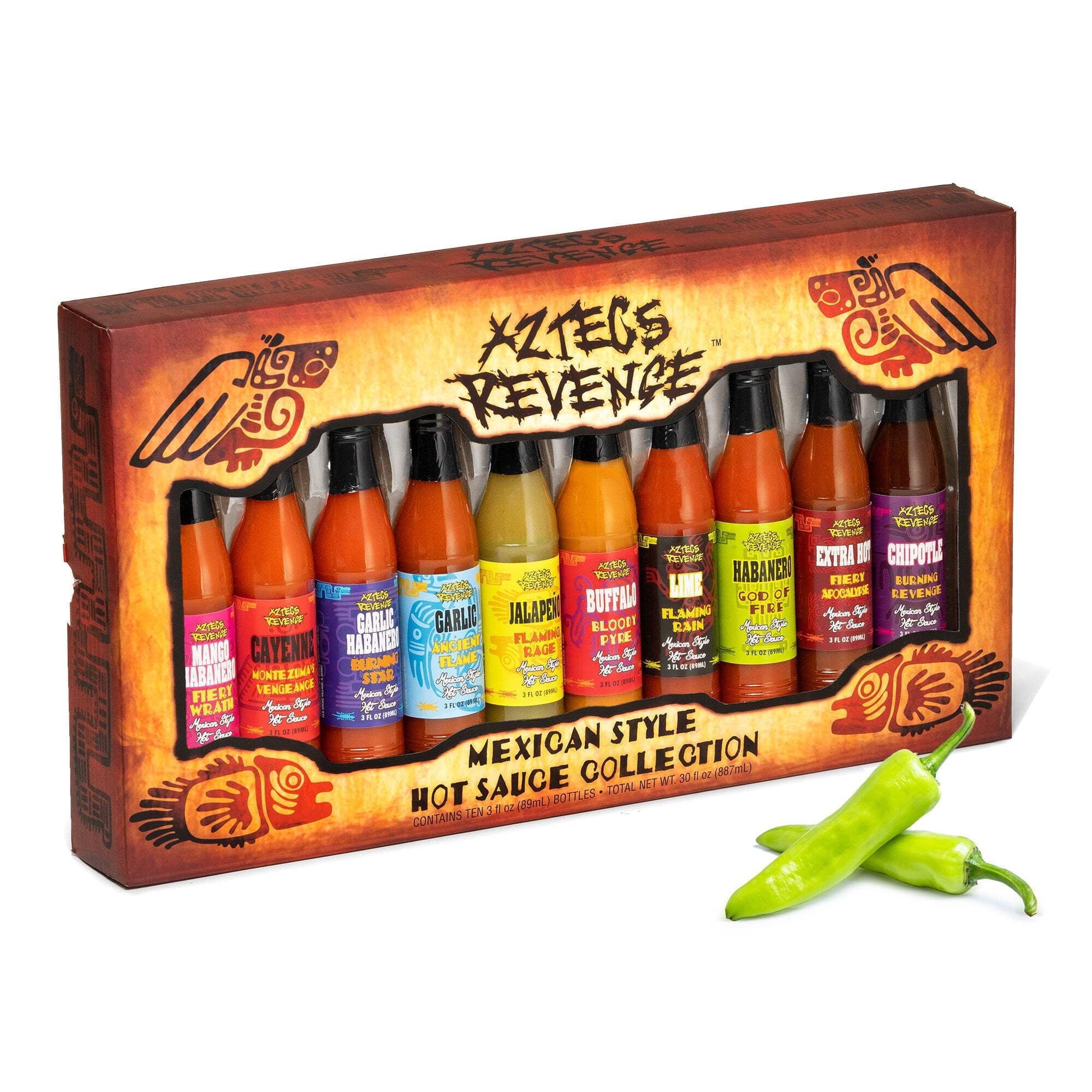 Aztecs Revenge 10 Bottle Mexican Style Hot Sauce Collection Gift Set
