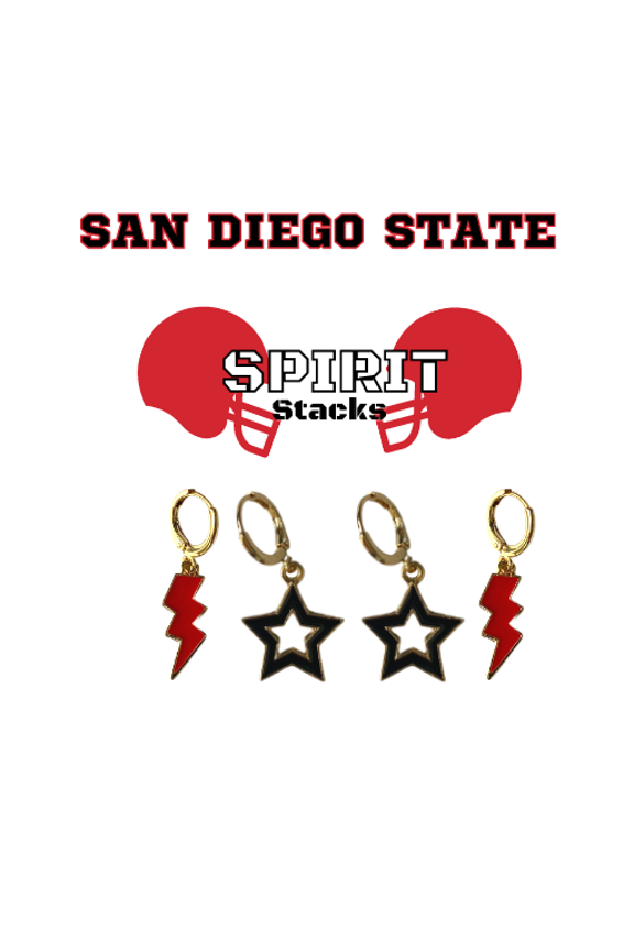 San Diego State - Aztecs Spirit Stack red mini enamel bolts and black statement open starboys