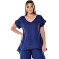 thumbnail image 1 of Azucar 100% Linen Ladies Short Sleeve V-Neck Hi-Low Blouse - LLB1382, 1 of 3