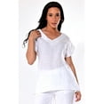 thumbnail image 1 of Azucar 100% Linen Ladies Short Sleeve V-Neck Hi-Low Blouse - LLB1382, 1 of 3