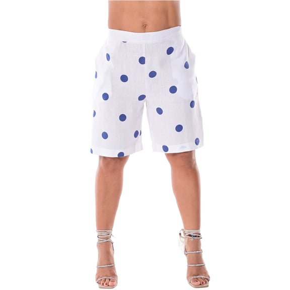 Azucar Ladies Polka-Dot 100% Linen Shorts w/Pockets for Women in (2) Colors -LLH1727
