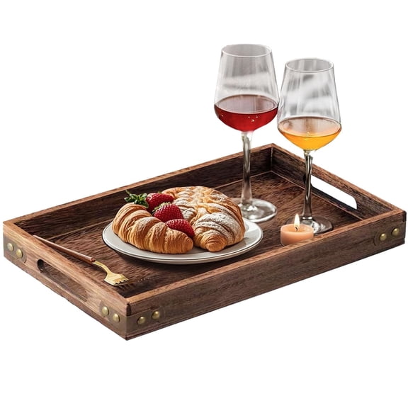 15.8Inch Rustic Wood Serving Tray with Handles, Breakfast Tray Wooden Trays for Eating, Used in Kitchen, Living Room