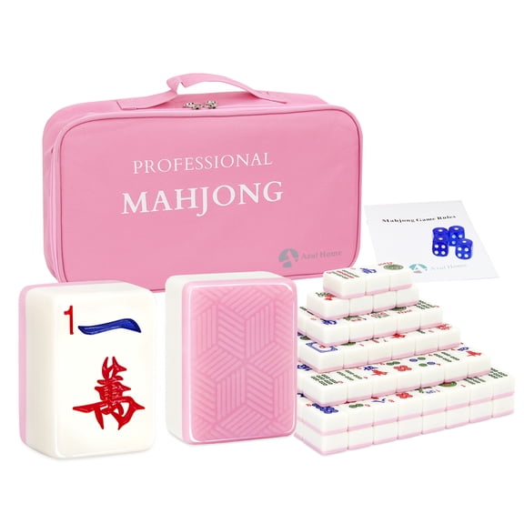 AzulHome American Mahjong Set with Bag: 166 Pink Melamine Tiles (1.4"), 4 Dice, 80 Poker Chips | Complete Game Set