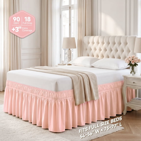 AzulHome Ballet Pink Bed Skirt | Full Size 18" Drop | Soft Wrap Around Dust Ruffle for Baby Girls Room Decor