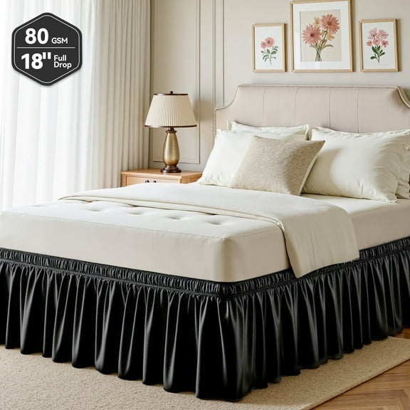 AzulHome Bed Skirts Dust Ruffle for King/California King Size Bed, 15 inch Tailored Drop with Adjustable Elastic Belt, Easy to Install and Clean (Black)