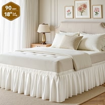 AzulHome Beige Bed Skirts Dust Ruffle for King Size Bed, 18 inch Tailored Drop with Adjustable Elastic Belt, Easy to Install and Clean